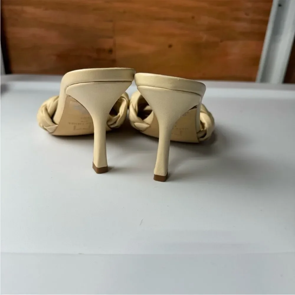 MARC FISHER Leather Draya Braided Woven Sandal Heel Nude Size 5.5